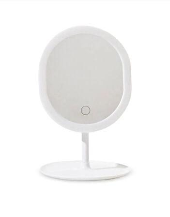 3 Renk Led'li Taşınabilir Şarjlı Işıklı OVAL Makyaj Aynası Beyaz Renk