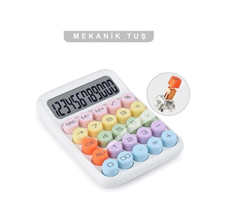 12 Haneli Güneş Enerjili Hesap Makinesi Açılı Geniş Ekran, Çift Güç Kaynağı Solar Pil BEYAZ RENK