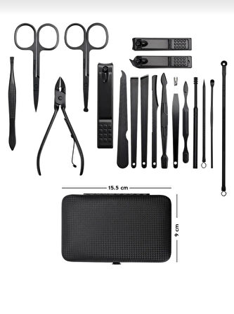 Profesyonel 18 Parça Manikür Peidkür Seti Evde Kolay ve Hijyenik Kullanım için Paslanmaz Çelik Takım