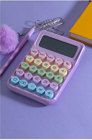  12 Haneli Güneş Enerjili Hesap Makinesi Açılı Geniş Ekran, Çift Güç Kaynağı Solar Pil Mor Renk