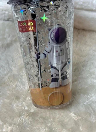 PİPETLİ BARDAK MATARA SEVİMLİ SULUK 450 ml  ÇİFT  ASTRONOT FİGÜRLÜ