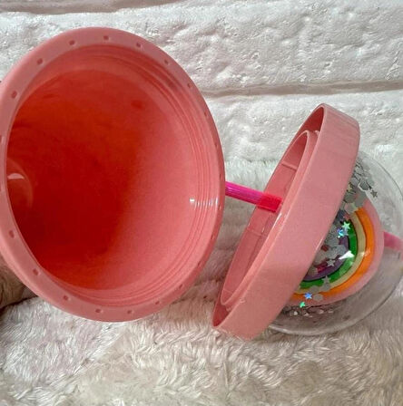 PİPETLİ BARDAK MATARA SEVİMLİ SULUK 450 ml  ÇİFT KATMANLI KALPLİ PULLU