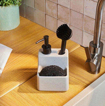 Süngerli Frıçalı Tezgah Üstü Mutfak Banyo Sıvı Sabunluk Takımı 400 Ml - Mutfak Sabunluk Seti BEYAZ