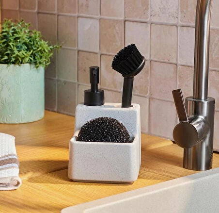 Süngerli Frıçalı Tezgah Üstü Mutfak Banyo Sıvı Sabunluk Takımı 400 Ml - Mutfak Sabunluk Seti BEYAZ