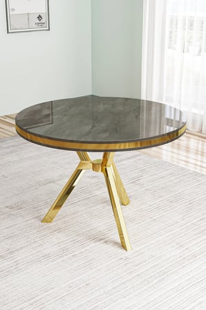 Natre Serisi 90x90 Lak Panel Antrasit İroni Gold Ayaklı Mutfak Masası Takımı Ve 4 Cappucino Sandalye