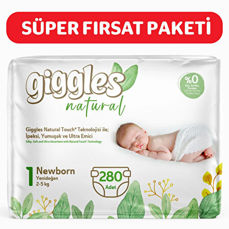 Giggles Natural 1 Numara Yenidoğan Pamuklu Bebek bezi 280 Adet