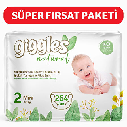 Giggles Natural 2 Numara Mini Pamuklu Bebek bezi 264 Adet