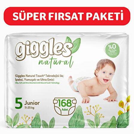 Giggles Natural 5 Numara Juniour Pamuklu Bebek bezi 168 Adet