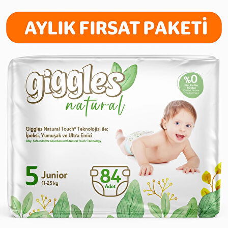 Giggles Natural 5 Numara Juniour Pamuklu Bebek bezi 84 Adet