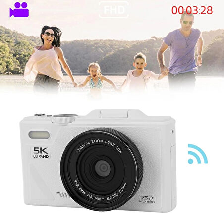 Ozmik 5K Dijital Kamera 75MP HD Retro Otomatik Odaklama Anti Shake 18x Zoom 64GB SD KART HEDİYE 