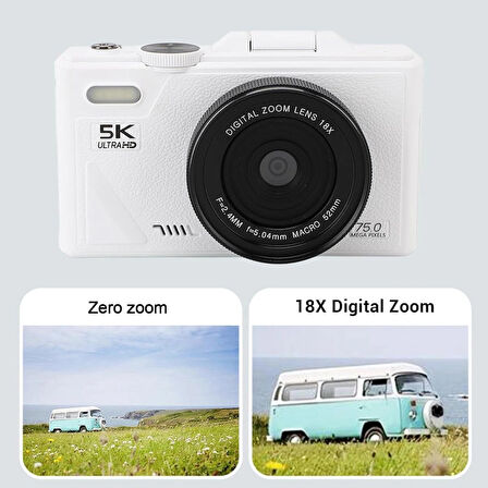 Ozmik 5K Dijital Kamera 75MP HD Retro Otomatik Odaklama Anti Shake 18x Zoom 64GB SD KART HEDİYE 