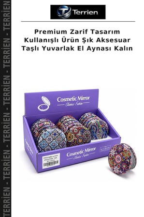 Premium Zarif Tasarım Kullanışlı Ürün Şık Aksesuar Taşlı Yuvarlak El Aynası Kalın