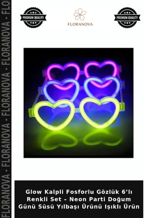 Glow Kalpli Fosforlu Gözlük 6’lı Renkli Set – Neon Parti Doğum Günü Süsü Yılbaşı Ürünü Işıklı Ürün