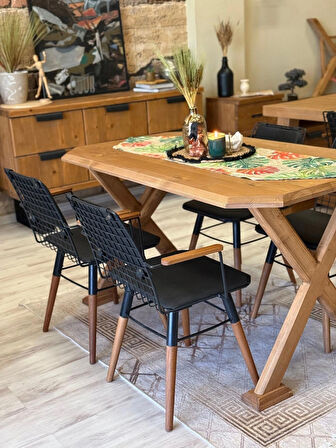 NTconcept Arden Doğal Ahşap Tel Sandalyeli Yemek Masası Takımı +6sandalye
