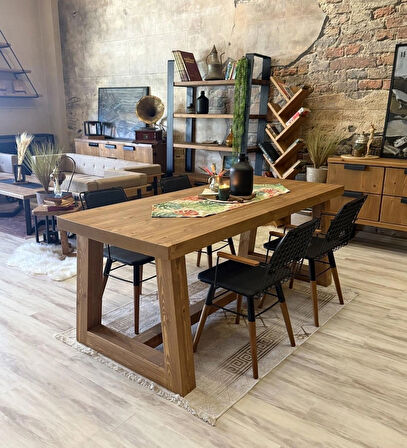 NTConcept Farmhouse Ahşap Masif Yemek Masa Takımı-80x220+6sandalye