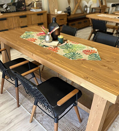 NTConcept Farmhouse Ahşap Masif Yemek Masa Takımı-80x220+6sandalye