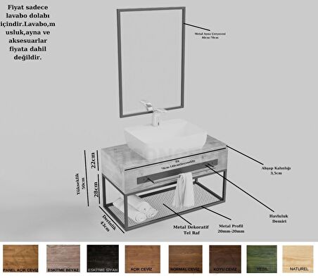 Ntconcept Artes Ayna Çerçeveli Masif Ahşap Lavabo Dolabı Hilton