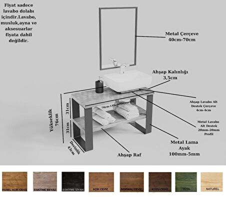 Ntconcept Sina Ayna Çerçeveli Masif Ahşap Lavabo Dolabı Hilton