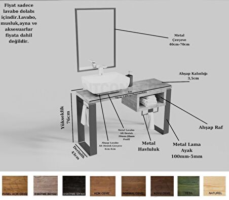 Ntconcept Mia Ayna Çerçeveli Masif Ahşap Lavabo Dolabı Hilton