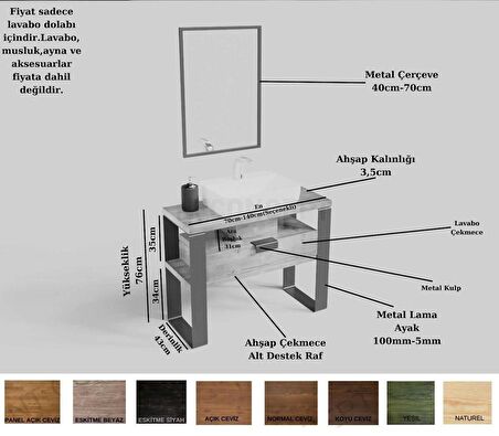 Ntconcept Mina Ayna Çerçeveli Masif Ahşap Lavabo Dolabı Hilton