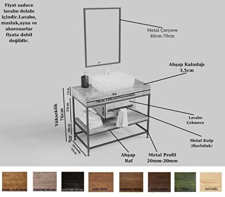 Ntconcept Liv Ayna Çerçeveli Masif Ahşap Lavabo Dolabı Hilton