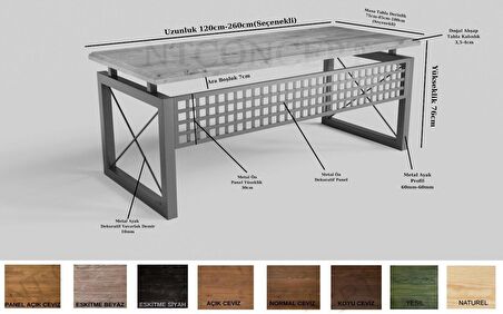 Ntconcept Pena Çalışma Masası Ahşap - Metal 100 x 220 cm Gri - Kahverengi - Siyah 