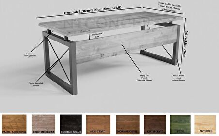 Ntconcept Lina Çalışma Masası Ahşap - Metal 100 x 240 cm Açık Ceviz - Siyah 