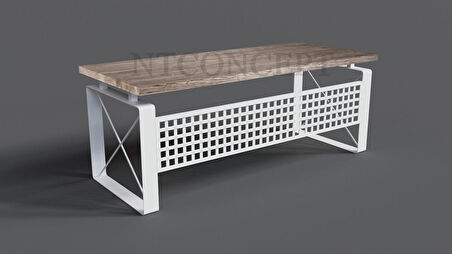 Ntconcept Quin Çalışma Masası Ahşap - Metal 85 x 220 cm Beyaz - Taş Rengi 