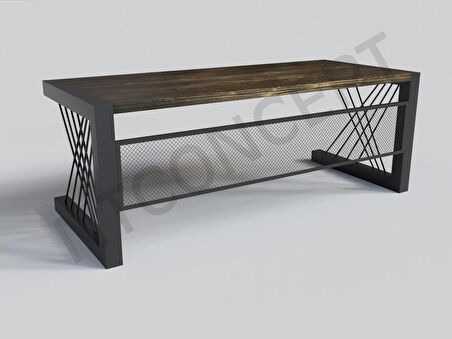 Ntconcept Alfa Çalışma Masası Ahşap - Masif 100 x 220 cm Koyu Ceviz - Siyah 