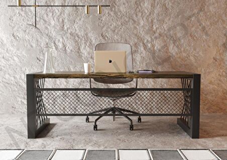 Ntconcept Alfa Çalışma Masası Ahşap - Masif 85 x 160 cm Koyu Ceviz - Siyah 