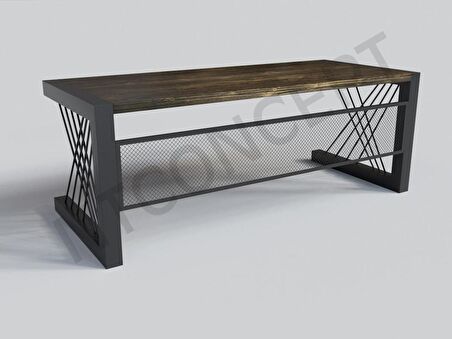 Ntconcept Alfa Çalışma Masası Ahşap - Masif 85 x 210 cm Koyu Ceviz - Siyah 