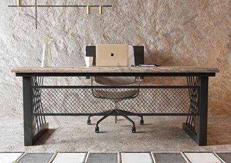 Ntconcept Onix Çalışma Masası Ahşap - Metal 85 x 200 cm Siyah - Taş Rengi 