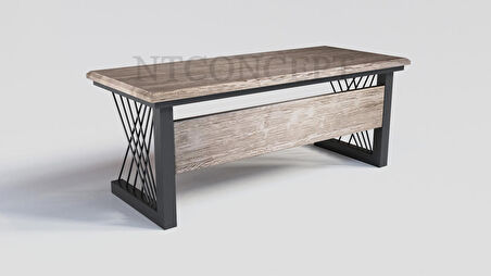 Ntconcept Perra Çalışma Masası Ahşap - Metal 100 x 220 cm Siyah - Taş Rengi 