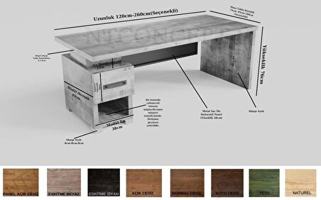 Ntconcept Ken Çalışma Masası Ahşap - Masif 100 x 210 cm Ceviz - Siyah