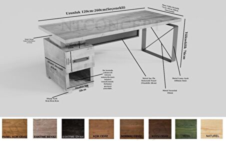 Ntconcept Kena Çalışma Masası Ahşap - Masif 100 x 240 cm Açık Ceviz - Siyah 