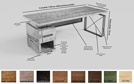 Ntconcept Ken Çalışma Masası Ahşap - Masif 75 x 230 cm Metal Ceviz - Siyah