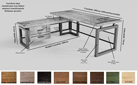 Ntconcept Loa Çalışma Masası Ahşap - Metal 85 x 180 cm Kahverengi - Siyah 