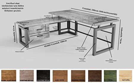 Ntconcept Loa Çalışma Masası Ahşap - Metal 85 x 220 cm Kahverengi - Siyah 