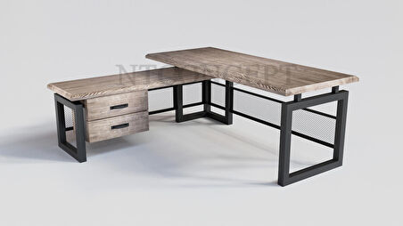 Ntconcept Loa Çalışma Masası Ahşap - Metal 100 x 240 cm Siyah - Taş Rengi