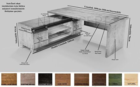 Ntconcept Enox Ofis Masası Ahşap 100 x 240 cm Koyu Ceviz 