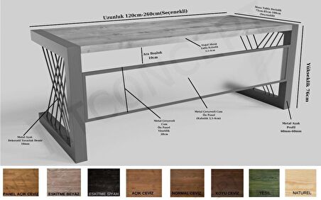 Ntconcept Dina Çalışma Masası Ahşap - Masif 100 x 240 cm Koyu Ceviz - Siyah 