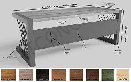 Ntconcept Vena Çalışma Masası Ahşap 100 x 220 cm Metal - Açık Ceviz - Siyah