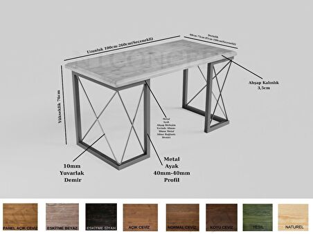 Ntconcept Mevra Çalışma Masası Ahşap 75 x 160 cm Açık Ceviz - Beyaz 