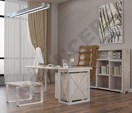 Ntconcept Mevra Çalışma Masası Ahşap 75 x 220 cm Açık Ceviz - Beyaz 