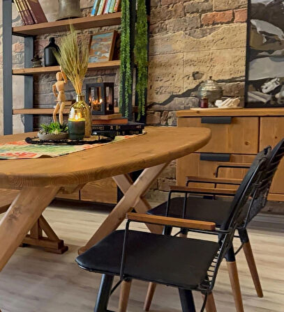 NTconcept Nova Ahşap Yemek Masası Takımı  Kenar Banklı Tel Sandalyeli Doğal 85x210-4+sandalye