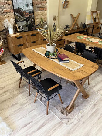 NTconcept Nova Doğal Ahşap Tel Sandalyeli Yemek Masası Takımı 10+sandalye