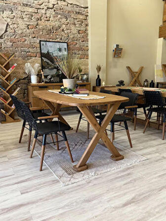 NTconcept Nova Doğal Ahşap Tel Sandalyeli Yemek Masası Takımı 10+sandalye