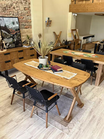 NTconcept Nova Doğal Ahşap Tel Sandalyeli Yemek Masası Takımı 10+sandalye