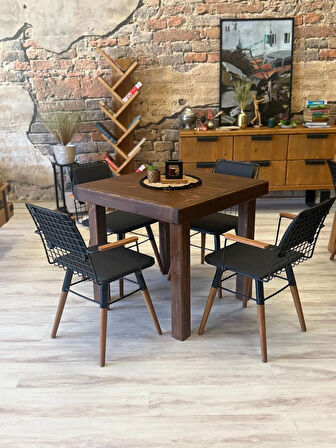 Ntconcept Pina Masif Ağaç Tel Sandalyeli Masa Takımı 85x85+2sandalye