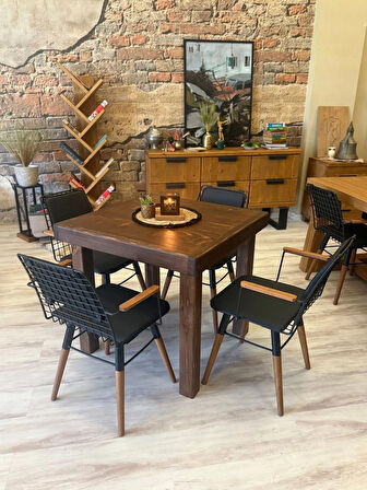 Ntconcept Pina Masif Ağaç Tel Sandalyeli Masa Takımı 85x85+2sandalye